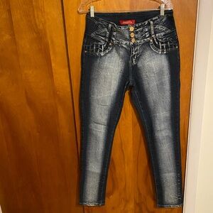 GOGO Young Lady (15) Junior Dark Blue Straight Leg  Casual Fun Jeans for Women